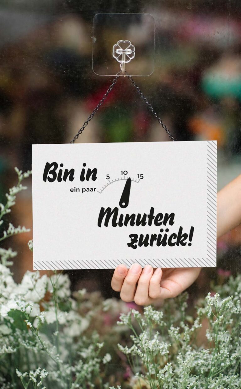 Bin in X Minuten zurück – Schild als PDF