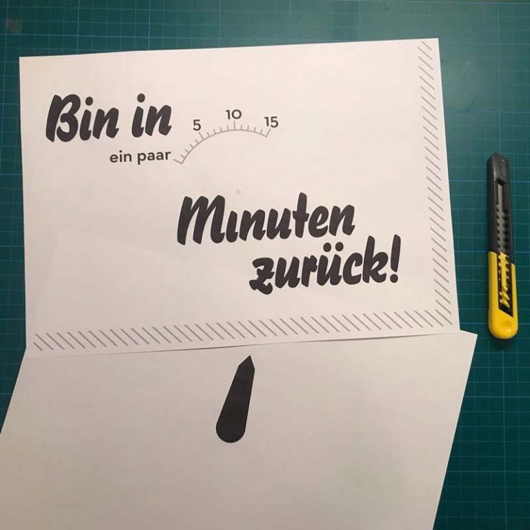 Bin in X Minuten zurück – Schild als PDF