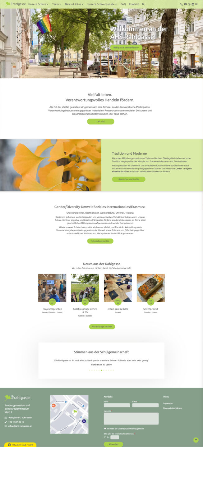 Abbildung: Schulwebsite der AHS Rahlgasse nach dem Redesign