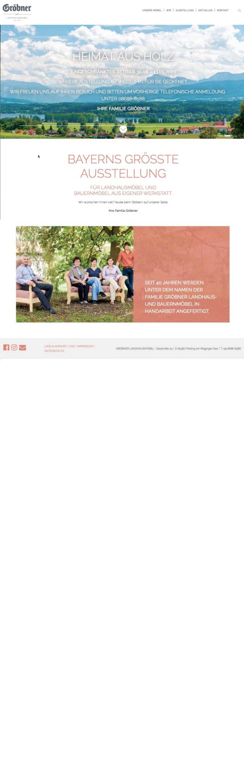 Ein Screenshot der Website von Gröbner Möbel bevor Grafik Wien das Redesign der Webseite gemacht hat.
