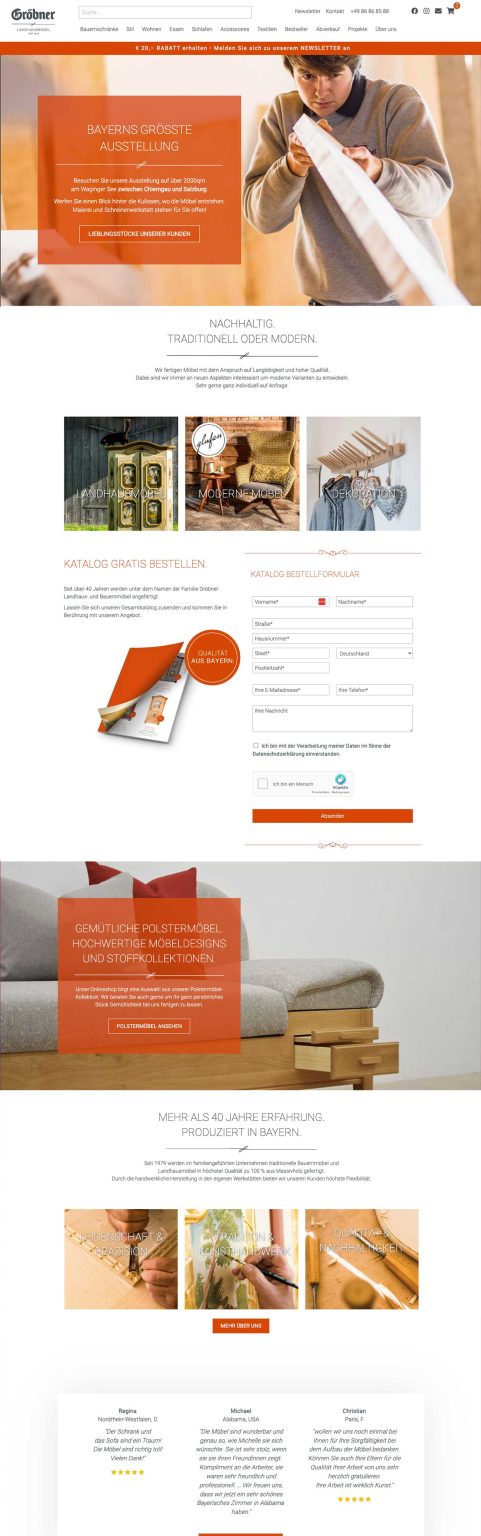 Ein Screenshot der Website von Gröbner Möbel nachdem Grafik Wien das Redesign der Webseite gemacht hat.
