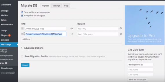 wordpress_transfer_offline_online wordpress transfer mit wp-migrate-db