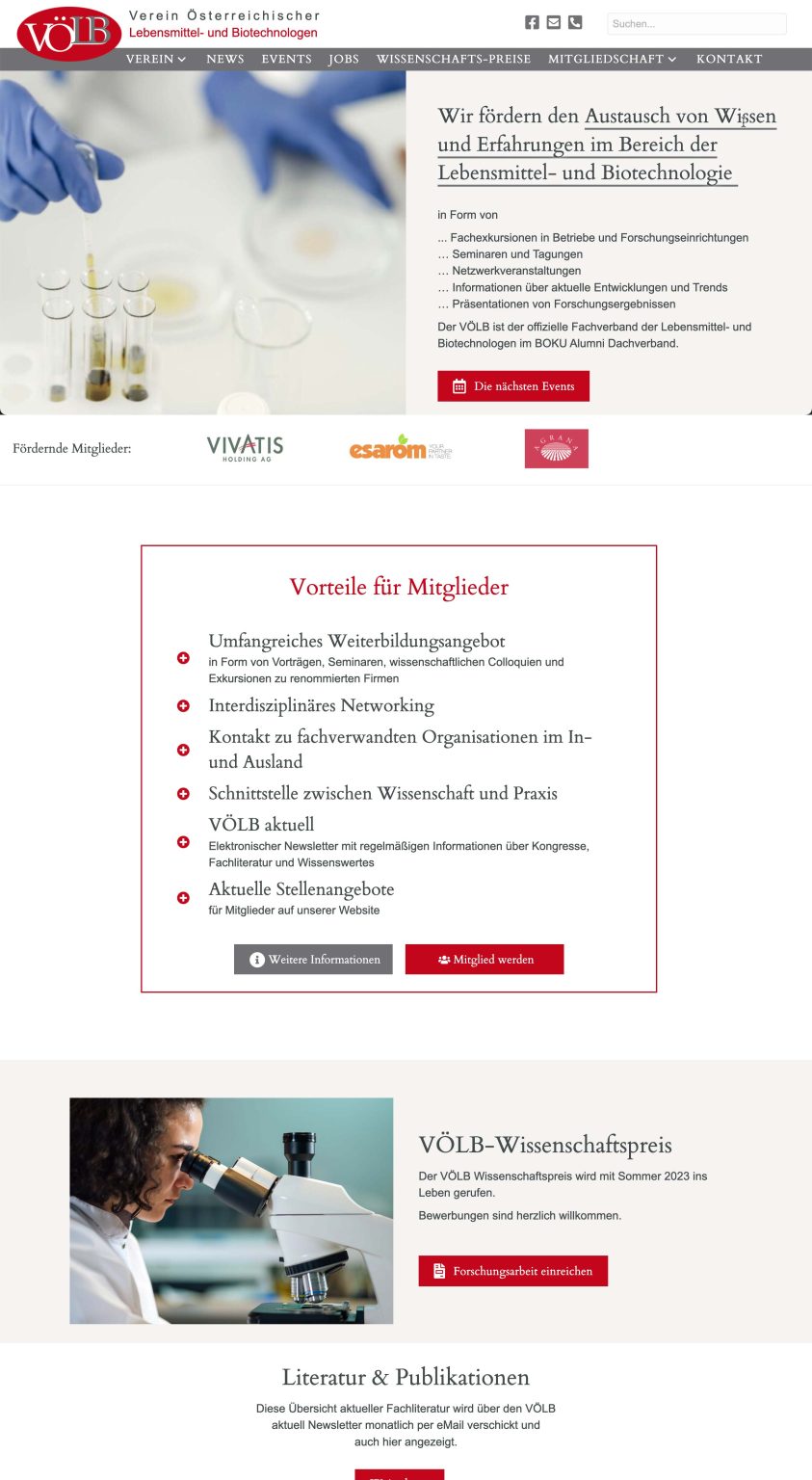 Ein Screenshot der Website von VÖLB nachdem Grafik Wien das Redesign der Webseite gemacht hat.