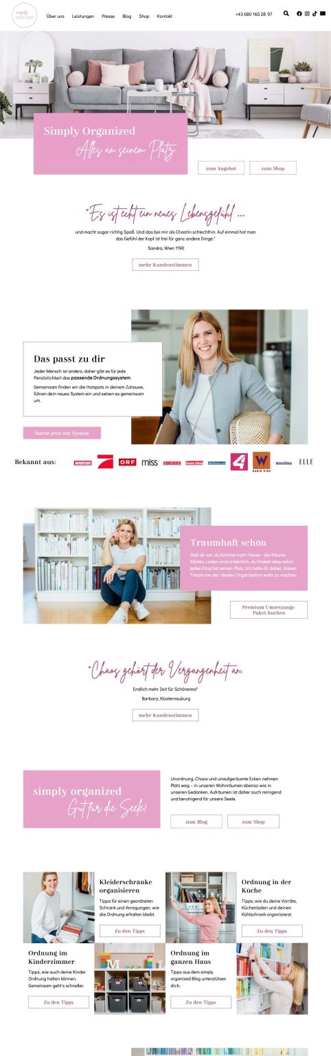 Abbildung: Website einer Ordnungs-Coachin nach dem Redesign