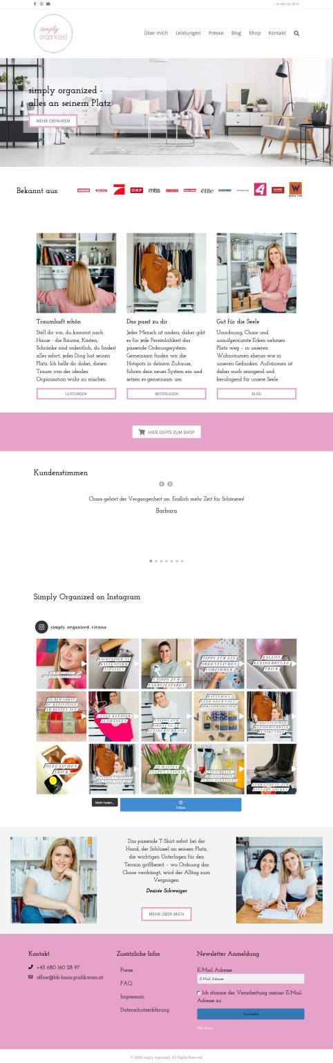 Ein Screenshot der Website von simply organized bevor Grafik Wien das Redesign der Webseite gemacht hat.